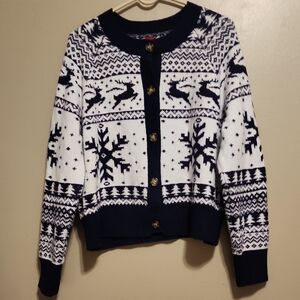 Womens Navy and White Christmas Cardigan
